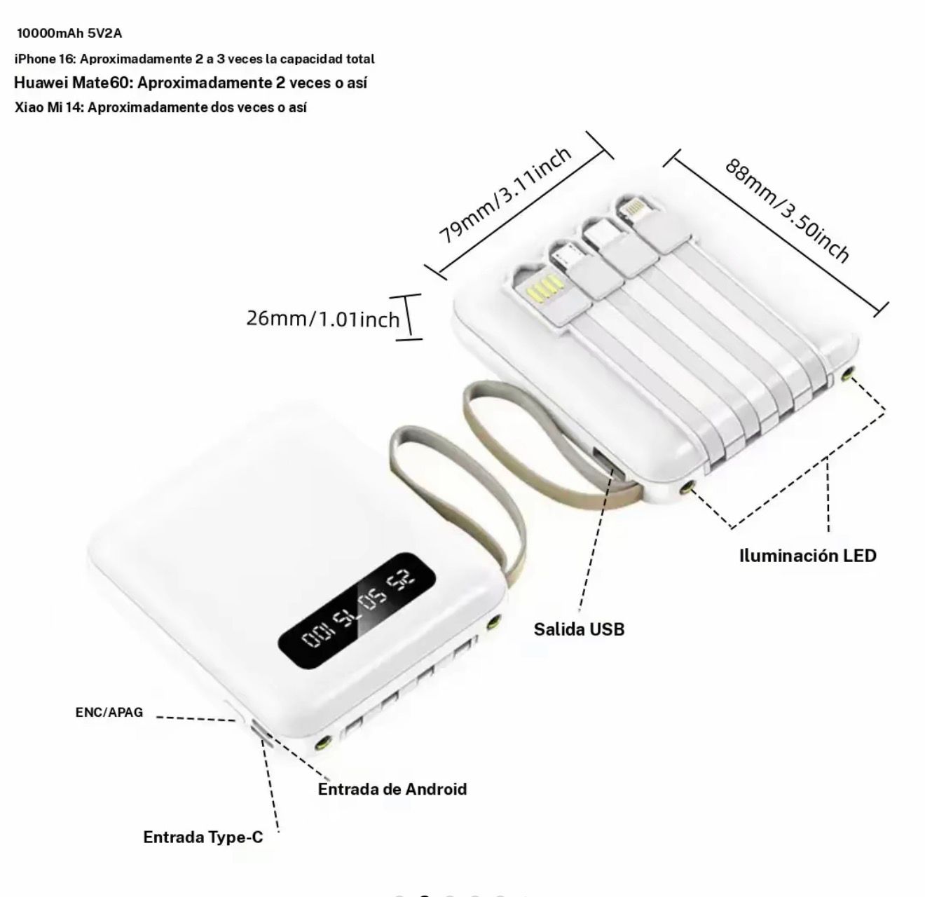 POWWA BATERÍA PORTATÍL 10000MAH, (ANDROID Y IPHONE)